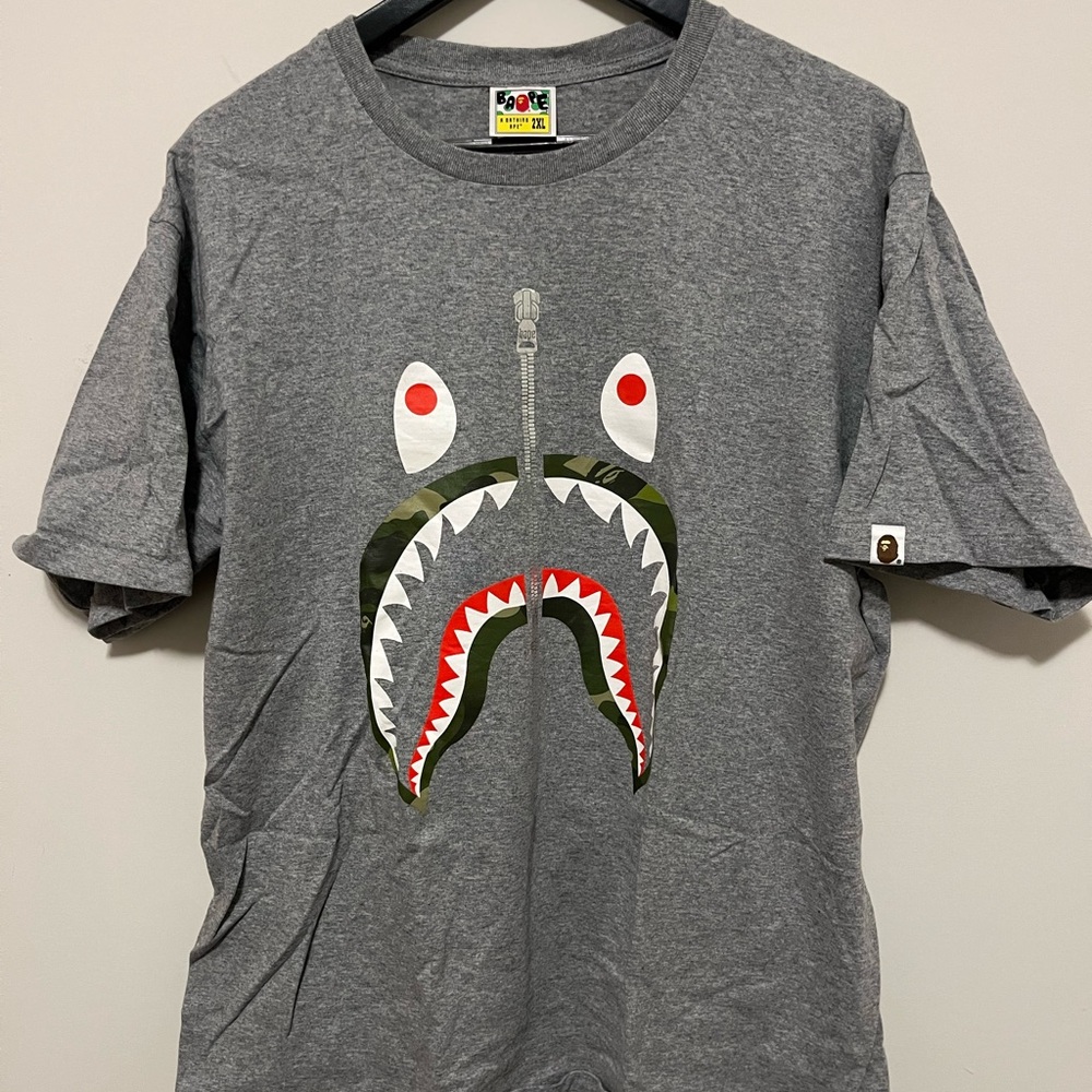 Bape Gray Iconic Shark Graphic Short Sleeve Tee